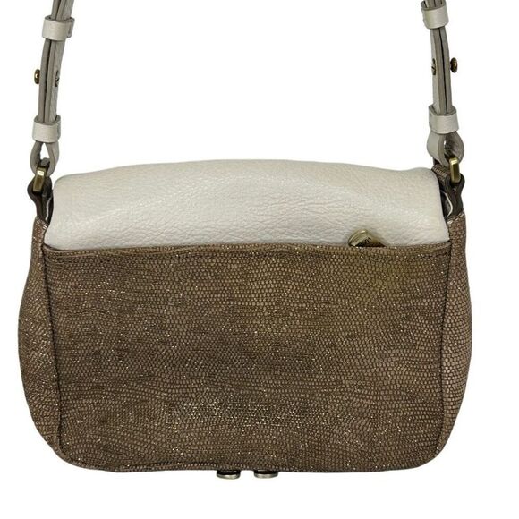 NWOT Fossil Preston Crossbody Bag Small Gray Gold Flap Leather Adjustable Strap - Picture 6 of 12